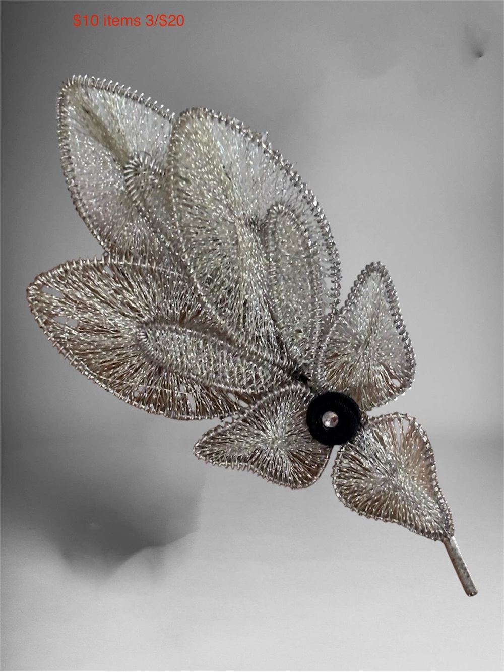 3/$20 VTG Silver Wire Threaded Leaf Brooch